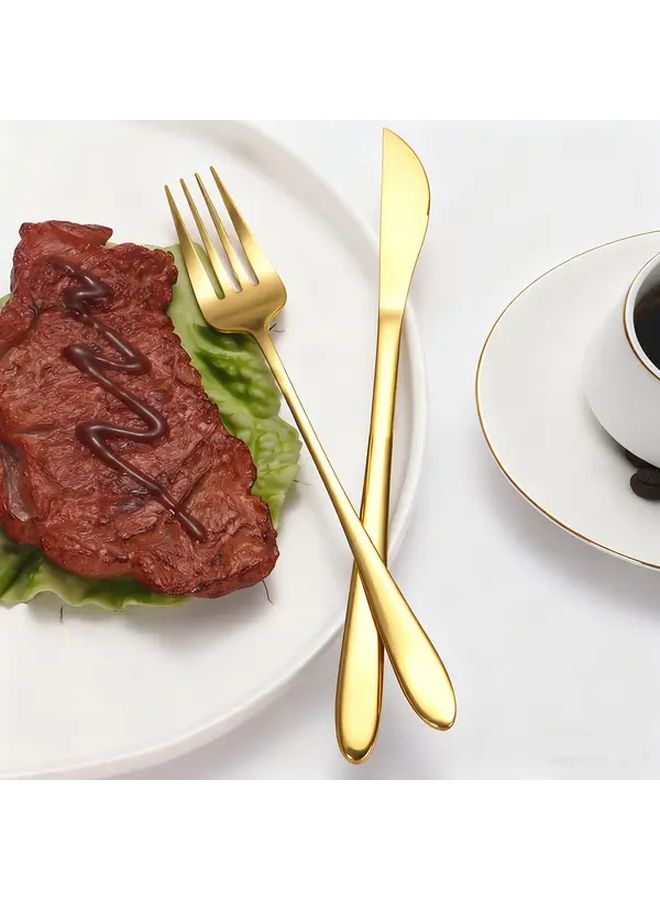 4 سكاكين ستيك ذهبية من الفولاذ المقاوم للصدأ على الطريقة الكورية مصقولة كالمرآة آمنة للغسيل في غسالة الصحون - Image 1